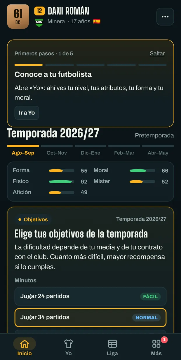 Pantalla de carrera con la temporada en curso