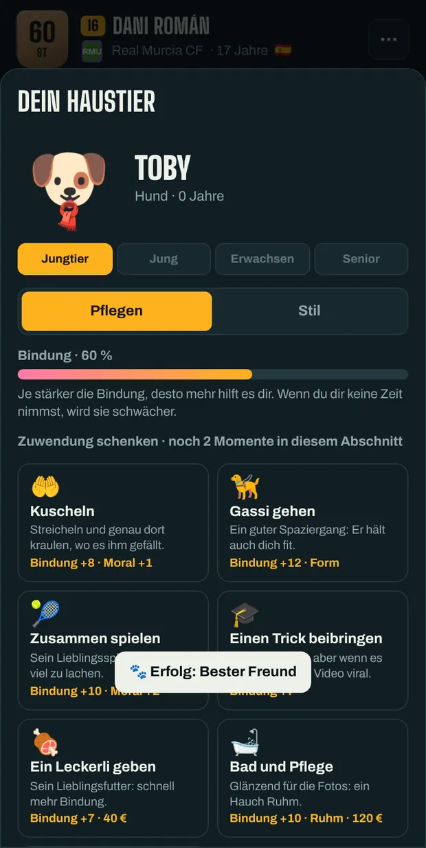 Das Haustier des Fußballers mit Accessoires