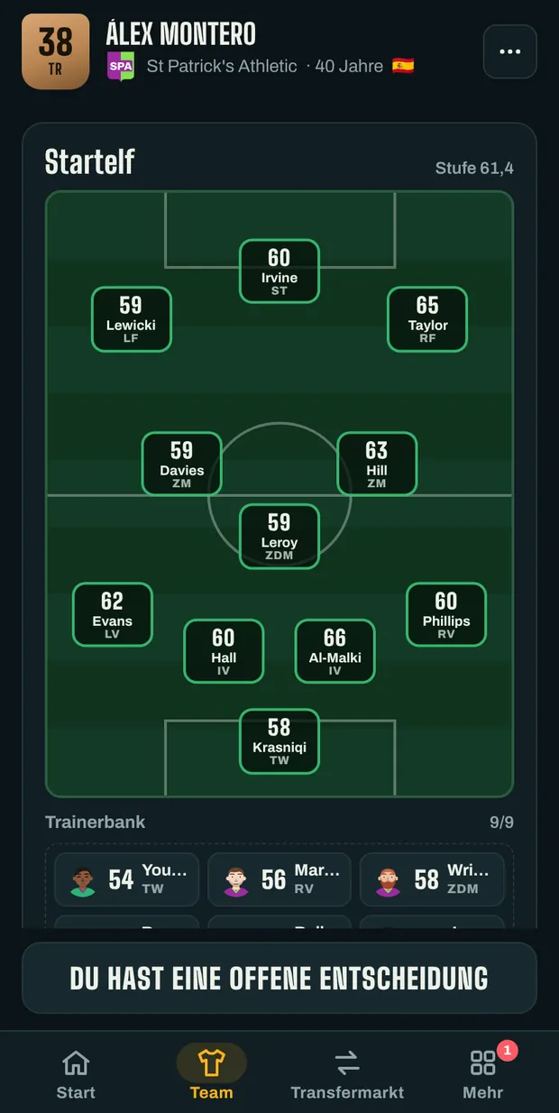 Vereinskader mit Gesichtern und Fitness der Spieler