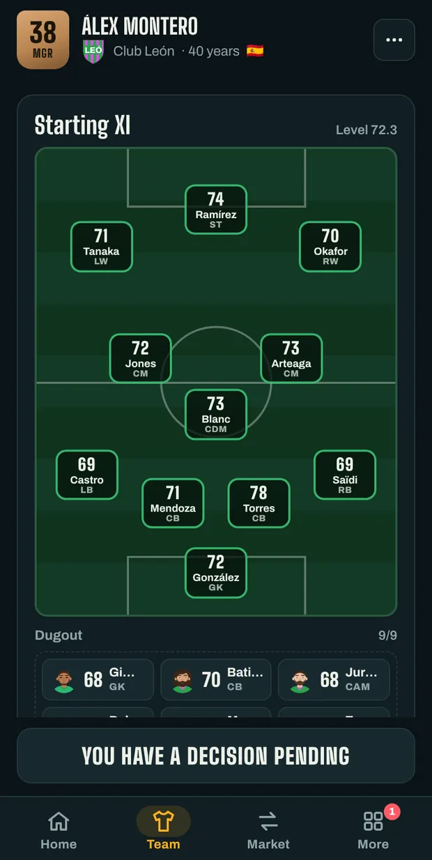 Club squad with player faces and fitness