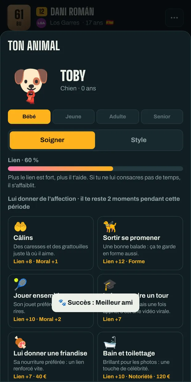 L'animal du footballeur avec ses accessoires